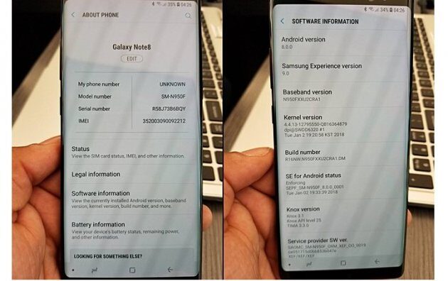  Galaxy Note 8    Android 8.0 Oreo