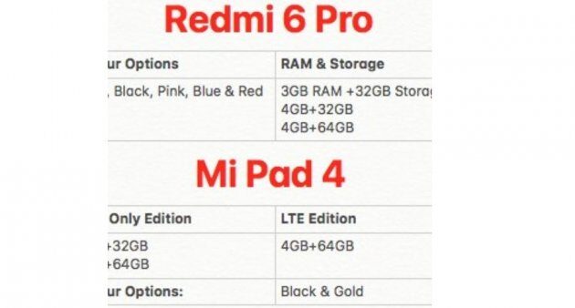     Xiaomi Redmi 6 Pro  Mi Pad 4   Face ID